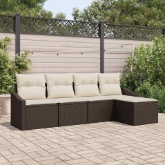 vidaXL Set di divani da giardino 5 pezzi con cuscini in polirattan marrone