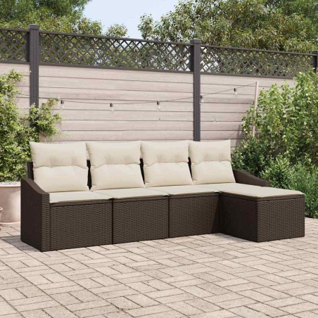 vidaXL Set di divani da giardino 5 pezzi con cuscini in polirattan marrone