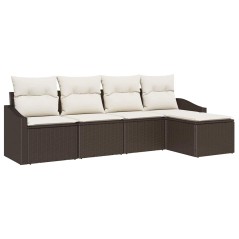 vidaXL Set di divani da giardino 5 pezzi con cuscini in polirattan marrone