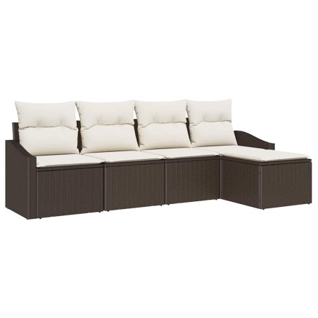 vidaXL Set di divani da giardino 5 pezzi con cuscini in polirattan marrone
