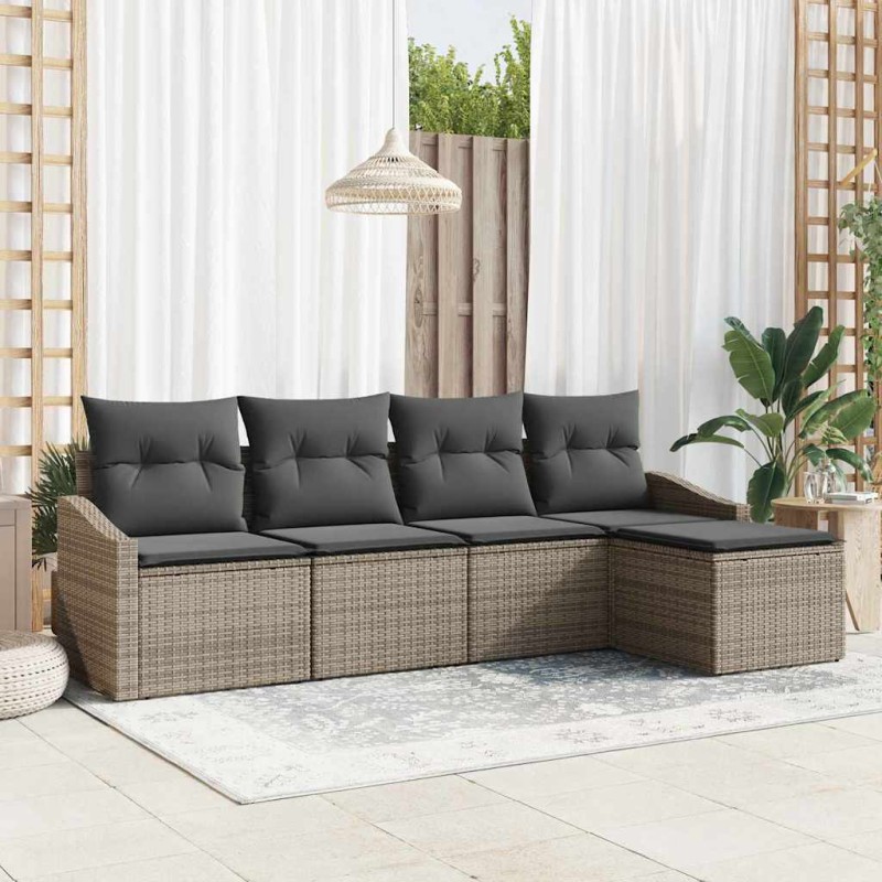 vidaXL Set Giardino in Rattan Grigio a 5 Pezzi con Cuscini di