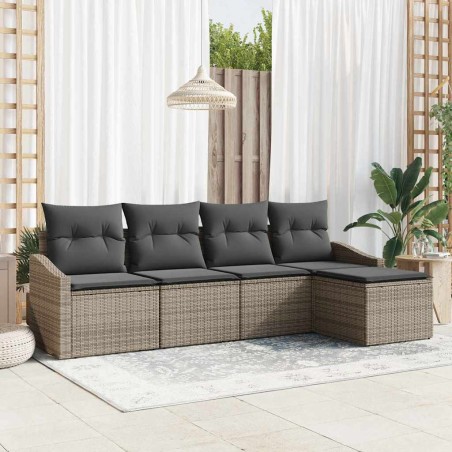 vidaXL Set Giardino in Rattan Grigio a 5 Pezzi con Cuscini di