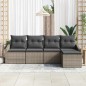 vidaXL Set Giardino in Rattan Grigio a 5 Pezzi con Cuscini di