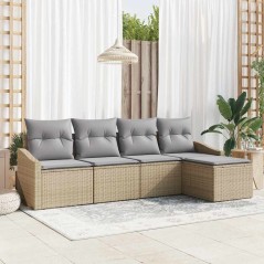 vidaXL Set da giardino con divani, 5 pezzi, cuscini beige in rattan sintetico
