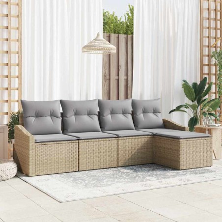 vidaXL Set da giardino con divani, 5 pezzi, cuscini beige in rattan sintetico