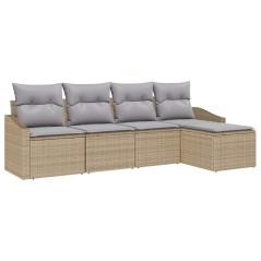 vidaXL Set da giardino con divani, 5 pezzi, cuscini beige in rattan sintetico
