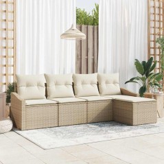 vidaXL Set di divani da giardino a 5 pezzi in rattan sintetico con cuscini beige.