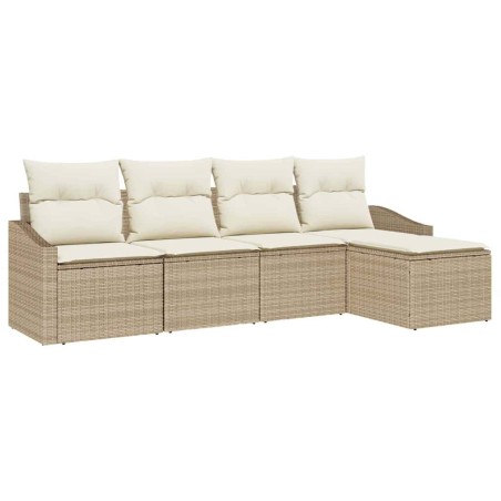 vidaXL Set di divani da giardino a 5 pezzi in rattan sintetico con cuscini beige.