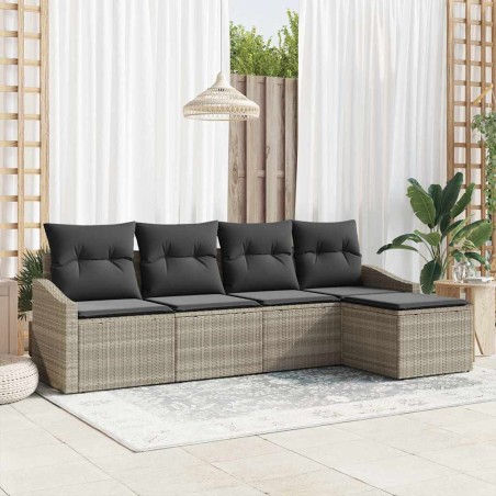 vidaXL Set Divano da Giardino 5 Pezzi con Cuscini Grigio Chiaro in Rattan Sintetico