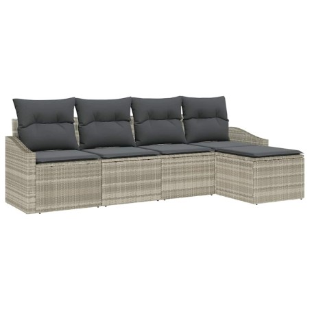 vidaXL Set Divano da Giardino 5 Pezzi con Cuscini Grigio Chiaro in Rattan Sintetico