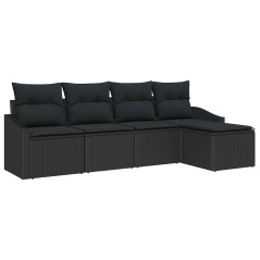vidaXL Set di divani da giardino veneziano a 5 pezzi con cuscini, rattan sintetico nero