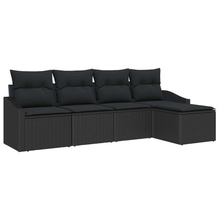 vidaXL Set di divani da giardino veneziano a 5 pezzi con cuscini, rattan sintetico nero