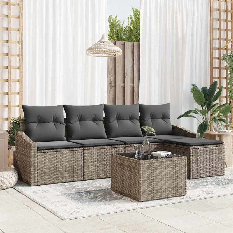 vidaXL Set Divano Giardino 5 Pezzi con Cuscini Neri in Polirattan vidaXL Set Divano Giardino 5 Pezzi con Cuscini Neri in Polirattan