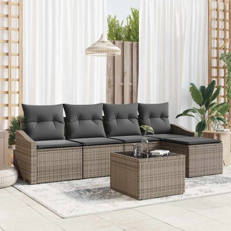 vidaXL Set Divano Giardino 5 Pezzi con Cuscini Neri in Polirattan