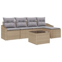 vidaXL Set di divani da giardino in 6 pezzi con cuscini in rattan polietilene nero.