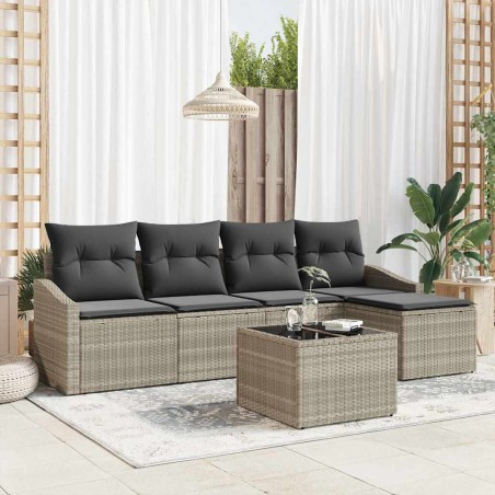 vidaXL Set Divano da Giardino 6 Pezzi con Cuscini Grigio in Rattan Sintetico.