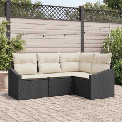 vidaXL Set da Giardino a 4 Pezzi con Cuscini in Rattan Nero