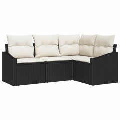 vidaXL Set da Giardino a 4 Pezzi con Cuscini in Rattan Nero