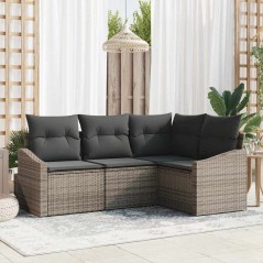 vidaXL Set divani da giardino a 4 pezzi con cuscini in grigio, rattan e poliestere