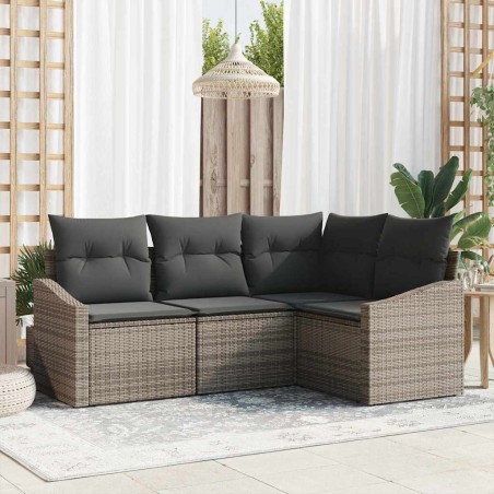 vidaXL Set divani da giardino a 4 pezzi con cuscini in grigio, rattan e poliestere