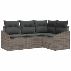 vidaXL Set divani da giardino a 4 pezzi con cuscini in grigio, rattan e poliestere