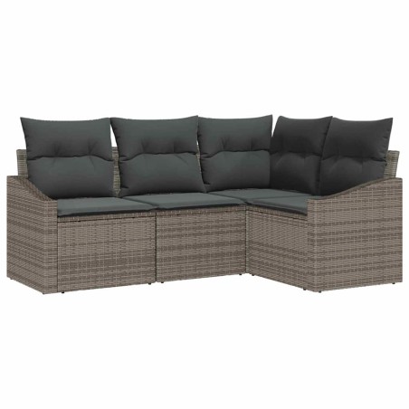 vidaXL Set divani da giardino a 4 pezzi con cuscini in grigio, rattan e poliestere