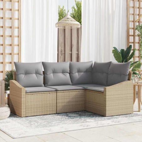 vidaXL Set da Giardino in 4 pezzi con cuscini beige in rattan sintetico