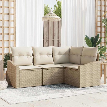 vidaXL Set di divani da giardino a 4 pezzi con cuscini beige in polyrattan
