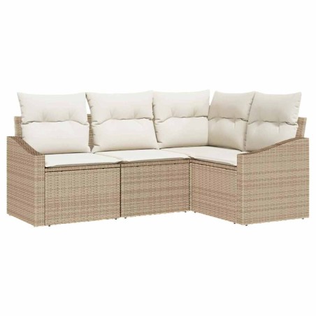 vidaXL Set di divani da giardino a 4 pezzi con cuscini beige in polyrattan