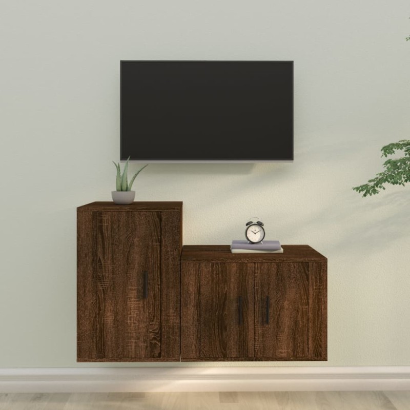 Set Mobili Porta TV 2 pz Rovere Marrone in Legno Multistrato Set Mobili Porta TV 2 pz Rovere Marrone in Legno Multistrato