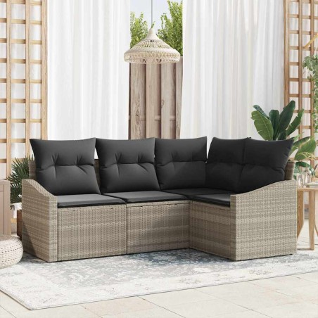 vidaXL Set Divano da Giardino 4 Pezzi con Cuscini Grigio Chiaro in Rattan Poliestere
