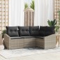 vidaXL Set Divano da Giardino 4 Pezzi con Cuscini Grigio Chiaro in Rattan Poliestere