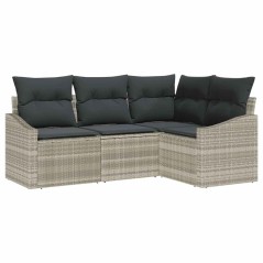 vidaXL Set Divano da Giardino 4 Pezzi con Cuscini Grigio Chiaro in Rattan Poliestere