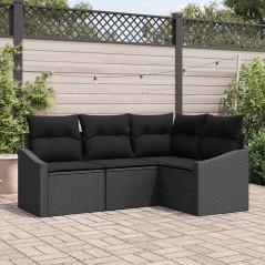 vidaXL Set di divani da giardino a 4 pezzi con cuscini in rattan sintetico nero
