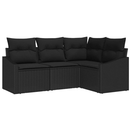 vidaXL Set di divani da giardino a 4 pezzi con cuscini in rattan sintetico nero