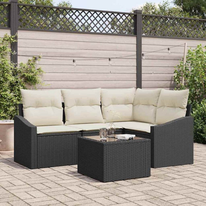 vidaXL Set di Divani da Giardino a 5 Pezzi con Cuscini Marroni in Rattan Sintetico