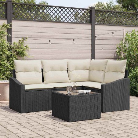 vidaXL Set di Divani da Giardino a 5 Pezzi con Cuscini Marroni in Rattan Sintetico