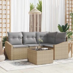 vidaXL Set di divani da giardino 5 pezzi con cuscini neri in rattan sintetico