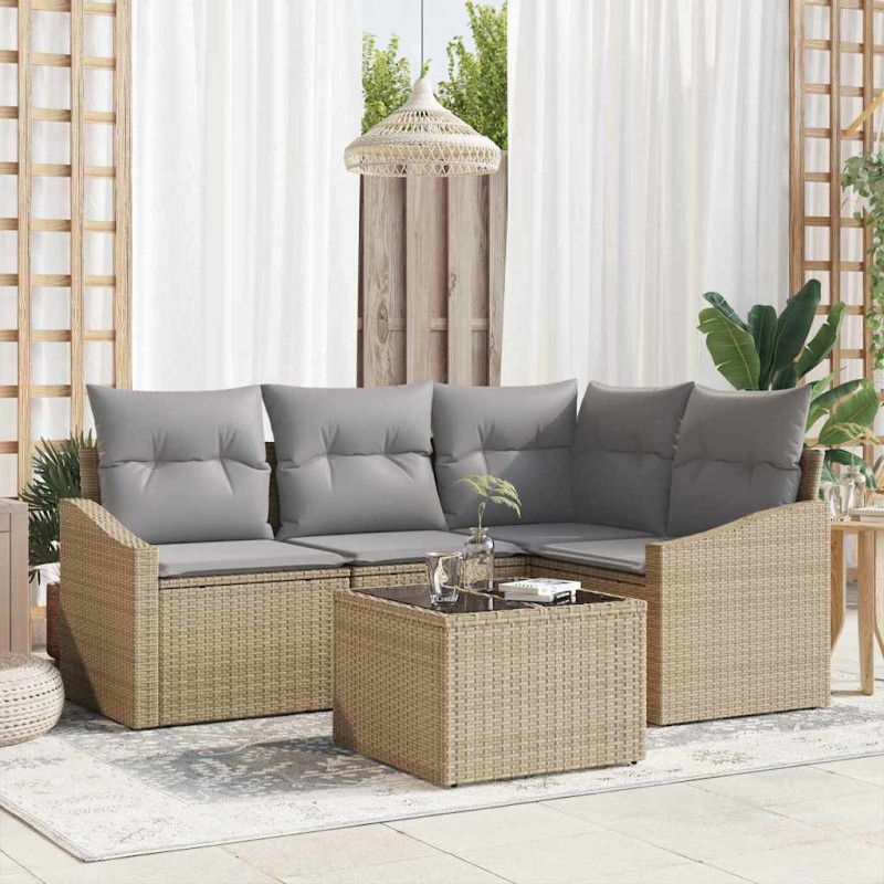 vidaXL Set di divani da giardino 5 pezzi con cuscini neri in rattan sintetico