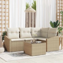 vidaXL Set divano giardino 5 pezzi con cuscini marroni in rattan sintetico