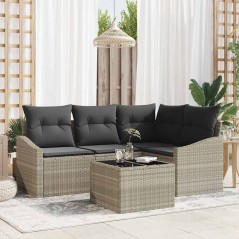 vidaXL Set da Giardino con Divano a 5 Pezzi e Cuscini Grigi in Polyrattan
