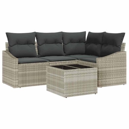vidaXL Set da Giardino con Divano a 5 Pezzi e Cuscini Grigi in Polyrattan