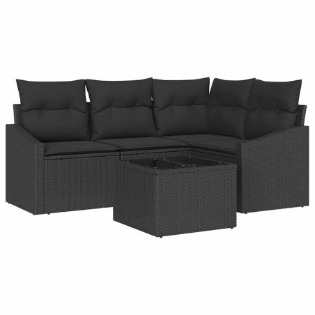 vidaXL Set di divano da giardino vitaXL a 5 pezzi con cuscini beige in rattan sintetico.