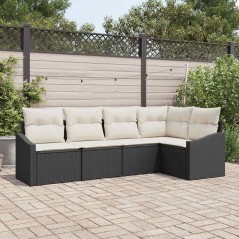 vidaXL Set di divani da giardino 5 pezzi di con cuscini in rattan sintetico nero