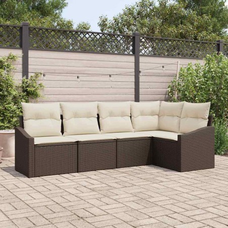 vidaXL Set di divani da giardino a 5 pezzi con cuscini marroni in rattan sintetico