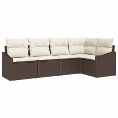 vidaXL Set di divani da giardino a 5 pezzi con cuscini marroni in rattan sintetico