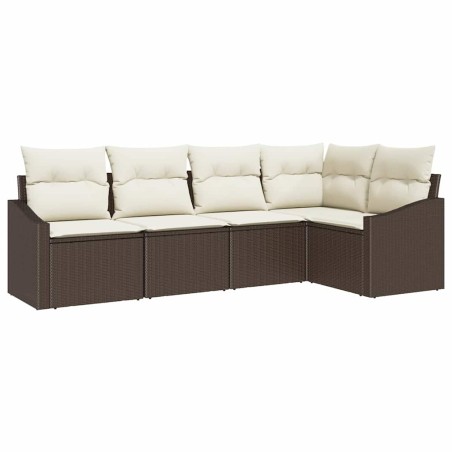 vidaXL Set di divani da giardino a 5 pezzi con cuscini marroni in rattan sintetico