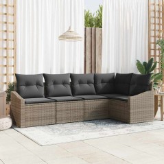 vidaXL Set di divani da giardino in 5 pezzi con cuscini grigi in rattan sintetico