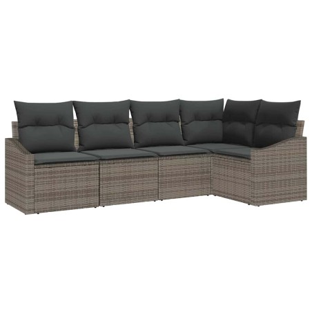 vidaXL Set di divani da giardino in 5 pezzi con cuscini grigi in rattan sintetico