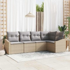 vidaXL Set da giardino in rattan sintetico beige con cuscini, 5 pezzi